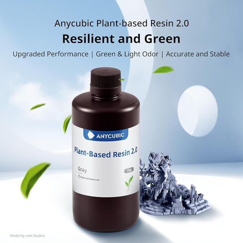 راتنج طابعة ثلاثية الأبعاد ANYCUBIC، راتنج سريع نباتي 405 نانومتر، رائحة منخفضة، راتنج فوتوبوليمير لطباعة LCD ثلاثية الأبعاد، 1 كجم رمادي in Kuwait