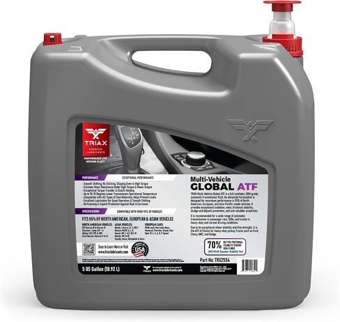 TRIAX Global ATF، اصطناعي بالكامل، درجة OEM، نطاق مواصفات واسع للمركبات الأمريكية والأوروبية والآسيوية، متوافق مع TES 295، DEX VI، Mercon V، والعديد من المركبات الأخرى (1 جالون) in Kuwait