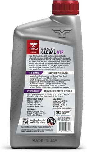 TRIAX Global ATF، اصطناعي بالكامل، درجة OEM، نطاق مواصفات واسع للمركبات الأمريكية والأوروبية والآسيوية، متوافق مع TES 295، DEX VI، Mercon V، والعديد من المركبات الأخرى (1 جالون) in Kuwait