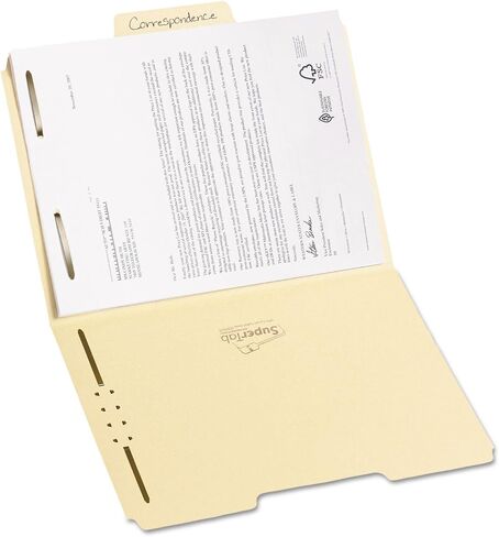 مجلد ملفات Smead SuperTab® Fastener، 2 مثبتات، كبير الحجم مقوى 1/3- شريط مقطوع، ارتفاع الدليل، حجم الحروف، مانيلا، 50 لكل صندوق (14535) in Saudi Arabia