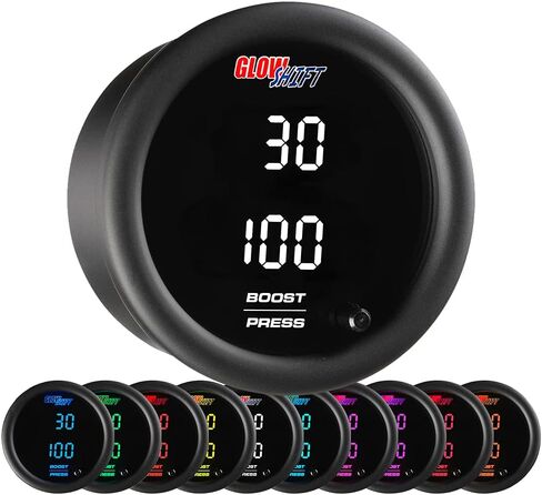 GlowShift 10 Color Digital Dual Dual Boost/Vacuum and Pressure Kit - تشمل أجهزة استشعار إلكترونية - شاشات LED متعددة الألوان - عدسة ملونة - 2-1/16 "(52 مم) in Saudi Arabia