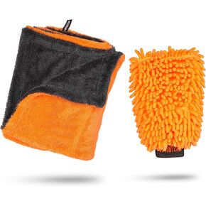 24"x36" Twisted Loop Car Drying Towel & Wash Mitt | 1200GSM Ultra Thick & Absorbent Detailing Towels | Large Microfiber Cleaning Cloth for Washing & Polishing | Micro Fiber Rags for Car Care in Saudi Arabia