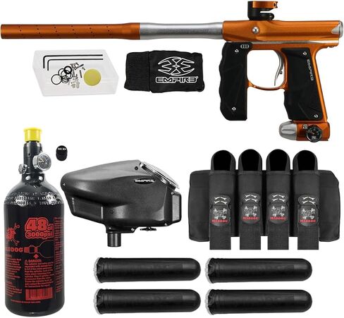 قلم تحديد مسدس كرات الطلاء الأوتوماتيكي الكامل من Maddog Empire Mini GS مع خزان كرات الطلاء 48/3000 HPA، محمل إلكتروني Empire Halo Too، حزام 4 كبسولات و(4) حزمة بداية القرون in Kuwait