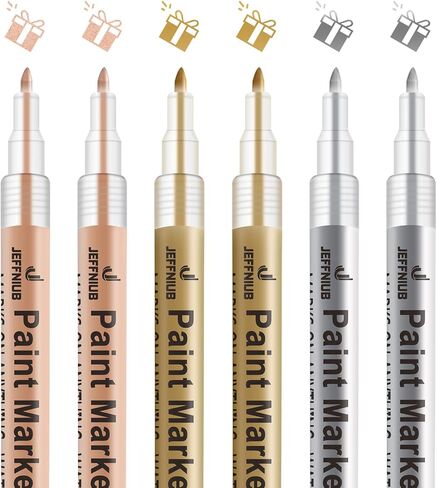 JEFFNIUB Paint Markers White/Black/Gold/Silver, 4Pcs Jumbo Acrylic Paint Markers Nibs 15mm, Acrylic Paint Pens for Stone, Metal, Wood, Glass, Canvas, Posters Supplies in Kuwait