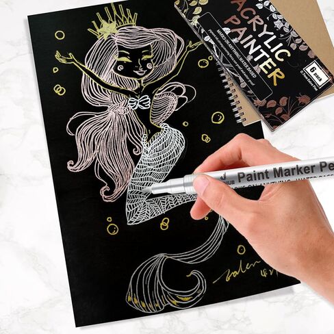 JEFFNIUB Paint Markers White/Black/Gold/Silver, 4Pcs Jumbo Acrylic Paint Markers Nibs 15mm, Acrylic Paint Pens for Stone, Metal, Wood, Glass, Canvas, Posters Supplies in Kuwait