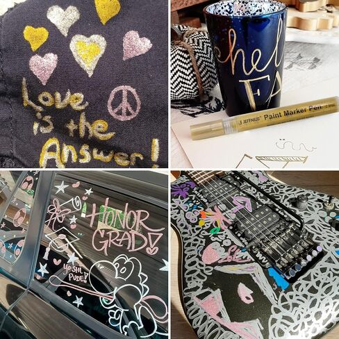 JEFFNIUB Paint Markers White/Black/Gold/Silver, 4Pcs Jumbo Acrylic Paint Markers Nibs 15mm, Acrylic Paint Pens for Stone, Metal, Wood, Glass, Canvas, Posters Supplies in Kuwait