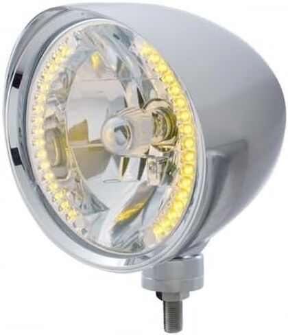 UNITED PACIFIC 32511 Chopper Headlight, RH/LH, 7", Round, Chrome Housing, H4 Bulb, with Billet Style Bezel and Smooth Visor, with 34 Bright Amber LED Position Light in Saudi Arabia