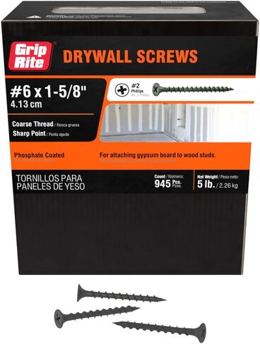Grip-Rite 158CDWS5 #6 X 1-5/8 بوصة فيليبس بوغل رئيس خشن خيط حاد نقطة دريوال برغي، صندوق 5 رطل in Saudi Arabia