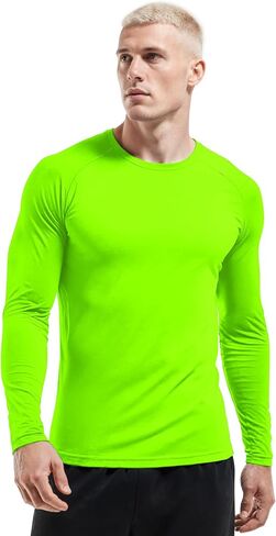 Men Long Sleeve Athletic Shirt, Crewneck Running T-Shirts Fitted, Moisture Wicking Base Layer Workout Tee Dry Fit in Saudi Arabia