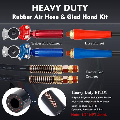 15FT Air Line Hose Kits, Dazakoot 3 in 1 Air Line for Truck Tractor Trailer, 7 Way ABS Electrical Cable and Semi AirLine Assembly with Aluminum Extension Handles and Emergency Glad Hands in Saudi Arabia
