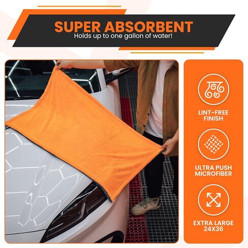 24 "X36" Twisted Loop Car Drying Payel & Wash Mitt | 1200GSM سميكة وامتصاص مناشف بالتفصيل | قطعة قماش كبيرة لتنظيف الألياف الدقيقة للغسيل والتلميع | خرق الألياف الصغيرة لرعاية السيارات in Saudi Arabia