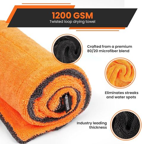 24 "X36" Twisted Loop Car Drying Payel & Wash Mitt | 1200GSM سميكة وامتصاص مناشف بالتفصيل | قطعة قماش كبيرة لتنظيف الألياف الدقيقة للغسيل والتلميع | خرق الألياف الصغيرة لرعاية السيارات in Saudi Arabia