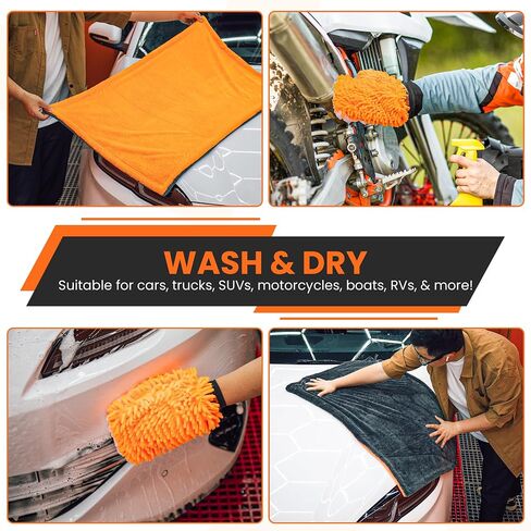 24 "X36" Twisted Loop Car Drying Payel & Wash Mitt | 1200GSM سميكة وامتصاص مناشف بالتفصيل | قطعة قماش كبيرة لتنظيف الألياف الدقيقة للغسيل والتلميع | خرق الألياف الصغيرة لرعاية السيارات in Saudi Arabia