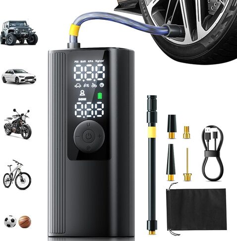 Tire Inflator Portable Air Compressor, 3X Faster Inflation Cordless Air Pump for Car Tires with Digital Pressure Gauge/LED Light, 150PSI Tire Pump with Auto Shut-Off for Car, Motorcycle, Bicycle, Ball in Saudi Arabia