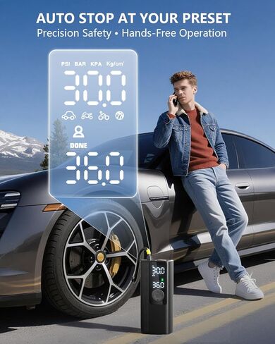Tire Inflator Portable Air Compressor, 3X Faster Inflation Cordless Air Pump for Car Tires with Digital Pressure Gauge/LED Light, 150PSI Tire Pump with Auto Shut-Off for Car, Motorcycle, Bicycle, Ball in Saudi Arabia