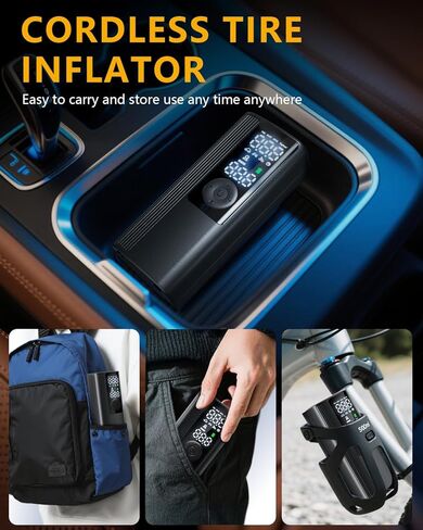 Tire Inflator Portable Air Compressor, 3X Faster Inflation Cordless Air Pump for Car Tires with Digital Pressure Gauge/LED Light, 150PSI Tire Pump with Auto Shut-Off for Car, Motorcycle, Bicycle, Ball in Saudi Arabia