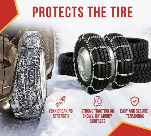 Mytee Products Truck Tire Chain Kit – (Set of 2) CAM Square Link Snow Tire Chain for 24.5" Tires, 14" Tire Chain Wrench (1Pc), 24" Aluminum Tire Chain Hanger with Locking Tread Lid (1Pc) in Saudi Arabia