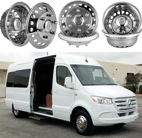 4pcs 17" Protective Polished Stainless Steel Dually Wheel Simulators Fit for 2003-2018 Dodge Ram 3500, 8 Lug 5 Hand Hole Bolt On Wheel Cover with Removable Centre Cap Hubcaps 708D in Saudi Arabia
