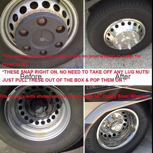 4pcs 17" Protective Polished Stainless Steel Dually Wheel Simulators Fit for 2003-2018 Dodge Ram 3500, 8 Lug 5 Hand Hole Bolt On Wheel Cover with Removable Centre Cap Hubcaps 708D in Saudi Arabia