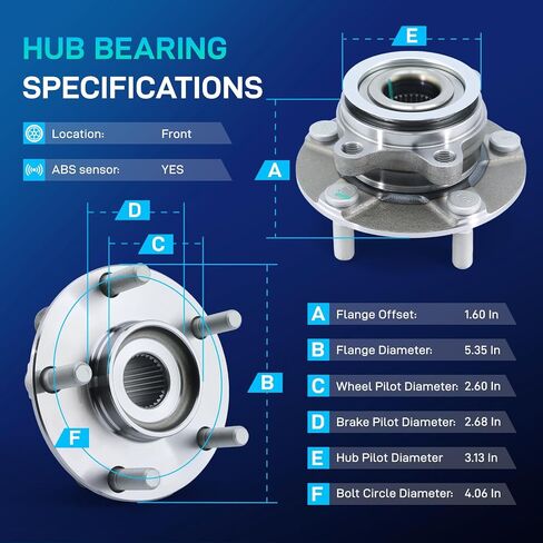 Front Wheel Hub و Bearing Assembly Fit for 2008-2013 Nissan Rogue ، 2014-2015 Rogue Select ، 2007-2012 Sentra 2.5L 2009 2010 2011 Wheel Hub and Bearing 5 Lugs W/ABS 513298 in Kuwait