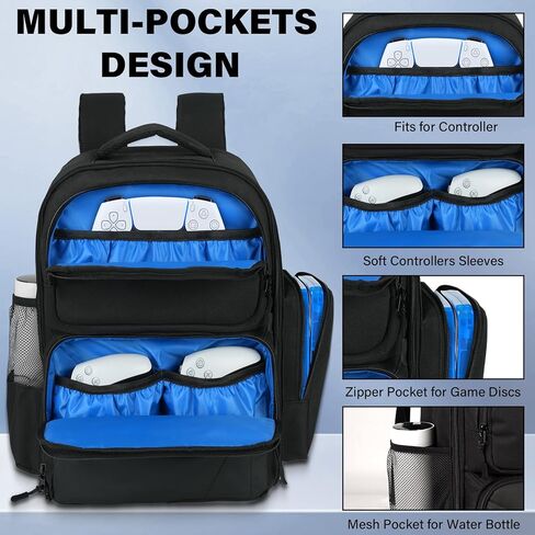 حقيبة سفر متوافقة مع Xbox One/Xbox One X/Xbox One S/PS5/PS4/PS4 Pro/PS4 Slim، حقيبة حمل تناسب أجهزة الكمبيوتر المحمول وملحقات الألعاب مقاس 15.6 بوصة، حقيبة ظهر محمولة للسفر، رمادي in Kuwait