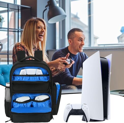 حقيبة سفر متوافقة مع Xbox One/Xbox One X/Xbox One S/PS5/PS4/PS4 Pro/PS4 Slim، حقيبة حمل تناسب أجهزة الكمبيوتر المحمول وملحقات الألعاب مقاس 15.6 بوصة، حقيبة ظهر محمولة للسفر، رمادي in Kuwait