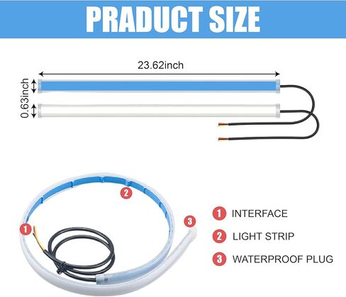 2PCS 24 Inch Car LED Strip Lights, Flexible DRL Daytime Running Lights, Waterproof Dual Color Sequentially Flow Turn Signal Light, LED Headlight Strips for Car Decorations (White/Yellow) in Saudi Arabia