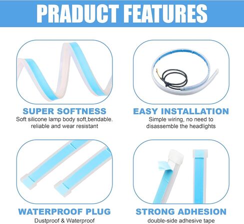 2PCS 24 Inch Car LED Strip Lights, Flexible DRL Daytime Running Lights, Waterproof Dual Color Sequentially Flow Turn Signal Light, LED Headlight Strips for Car Decorations (White/Yellow) in Saudi Arabia