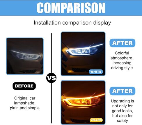 2PCS 24 Inch Car LED Strip Lights, Flexible DRL Daytime Running Lights, Waterproof Dual Color Sequentially Flow Turn Signal Light, LED Headlight Strips for Car Decorations (White/Yellow) in Saudi Arabia