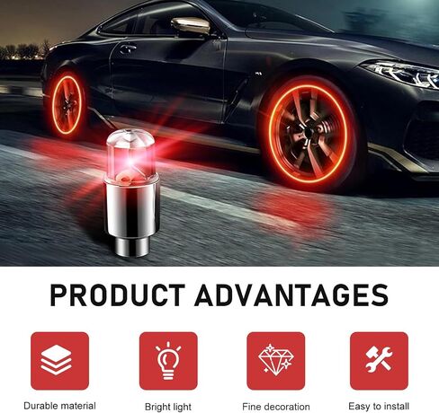 6 PCS Tire Valve Stem Lights, Waterproof & Leakproof Vibration-sensing Luminous Air Caps Cover, for Vehicle Decoration And Night Visibility, Universal for Cars Bikes Motorcycles (Blue) in Kuwait