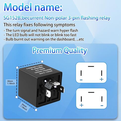 تعرف السيارة بدوران إشارة الإشارة SG152B ، أسود ، 12 فولت/24V عالمي ، غير مستقطب من 3 أسنان LED إلكترونية ، 0.02A-20A ، ترحيل فلاش المصباح LED ، ضوء تحذير من المخاطر الثابتة ، ضوء فلاش سوبر in Saudi Arabia