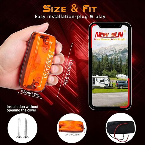 مصابيح علامات مقطورة جديدة من Sun 2-Pack Top & Side IP 67 ، تصميم Halo Neon للدوران ، توقف ، مصابيح الذيل للشاحنة ، العربة ، RV ، فان ، حافلة ، 16 مؤشر LED ، 4 "x2" زاوية شعاع فائقة ، وعدسة كمبيوتر متين in Kuwait