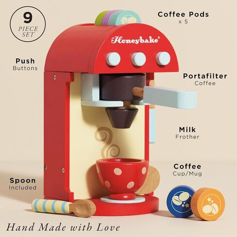 Le Toy Van - Honeybake Premium Wooden Cafe Machine Set - Pretend Kitchen and Cafe Play Toy Set | Kids Role Play Toy Kitchen Accessories (TV299), Small in Kuwait