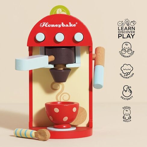 Le Toy Van - Honeybake Premium Wooden Cafe Machine Set - Pretend Kitchen and Cafe Play Toy Set | Kids Role Play Toy Kitchen Accessories (TV299), Small in Kuwait