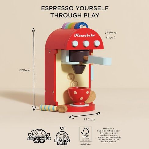 Le Toy Van - Honeybake Premium Wooden Cafe Machine Set - Pretend Kitchen and Cafe Play Toy Set | Kids Role Play Toy Kitchen Accessories (TV299), Small in Kuwait