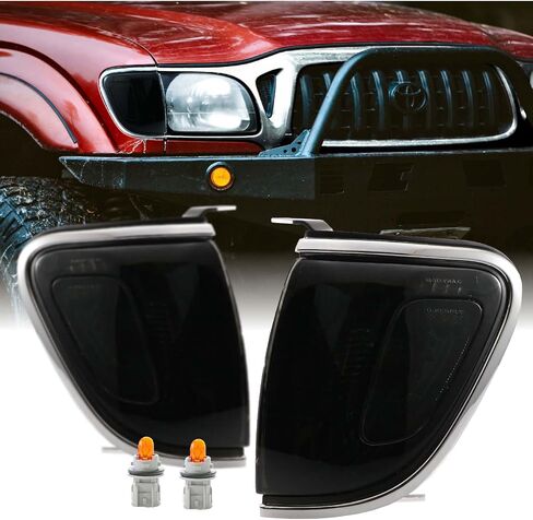 USR DEPO 01-04 Tacoma Corner Lights-Chrome TRIM LAMPS LAMPS LAMPS TET متوافقة مع شاحنة بيك آب Toyota Tacoma 2001-2004 جميع النماذج بما في ذلك PRERUNNER و TRD (عدسة واضحة ث/2 من مصابيح العنبر/المقبس) in Kuwait