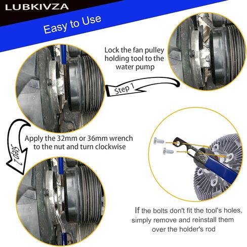 Professional Fan Clutch Removal Tool Kit with 32mm & 36mm Wrench Set and Water Pump Pulley Holder for BMW, Ford, GM, Dodge, Chevrolet, Jeep in Saudi Arabia
