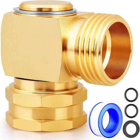 UNWAVER Garden Hose Swivel elbow Connector 90 Degree Solid Brass Pipe Fittings Hose Kink Protector 3/4" GHT RV Water Intake Hose Adapter (1PCS) in Kuwait