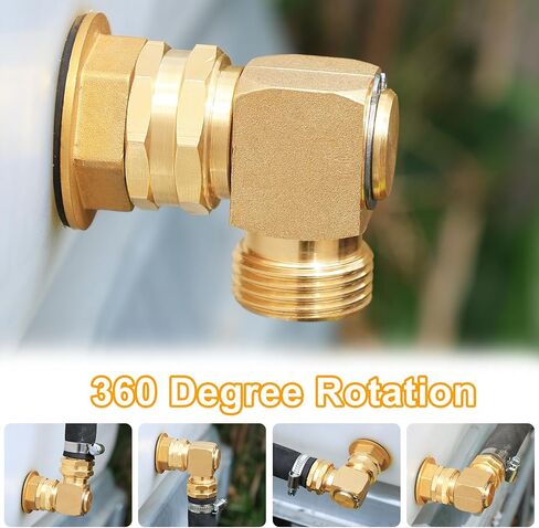 UNWAVER Garden Hose Swivel elbow Connector 90 Degree Solid Brass Pipe Fittings Hose Kink Protector 3/4" GHT RV Water Intake Hose Adapter (1PCS) in Kuwait