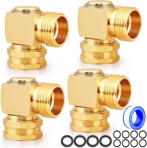 UNWAVER Garden Hose Swivel elbow Connector 90 Degree Solid Brass Pipe Fittings Hose Kink Protector 3/4" GHT RV Water Intake Hose Adapter (1PCS) in Kuwait