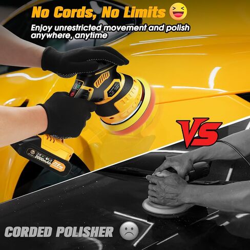 Cordless Car Buffer Polisher kit [2X 2000mAh 21V Batteries & 18 PCS Attachments] 6-Speed Orbital Design, LED Display, 6 Inch Lightweight Detailing Tool for Waxing, Polishing & Scratch Removal in Saudi Arabia