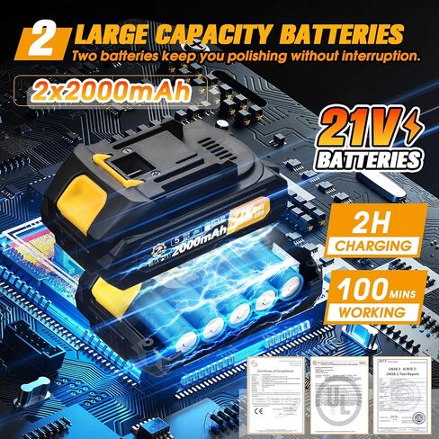 Cordless Car Buffer Polisher kit [2X 2000mAh 21V Batteries & 18 PCS Attachments] 6-Speed Orbital Design, LED Display, 6 Inch Lightweight Detailing Tool for Waxing, Polishing & Scratch Removal in Saudi Arabia