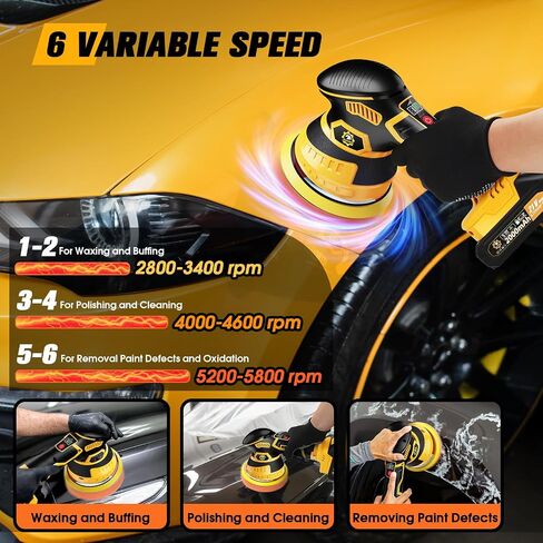 Cordless Car Buffer Polisher kit [2X 2000mAh 21V Batteries & 18 PCS Attachments] 6-Speed Orbital Design, LED Display, 6 Inch Lightweight Detailing Tool for Waxing, Polishing & Scratch Removal in Saudi Arabia