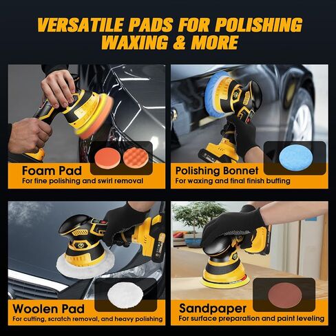 Cordless Car Buffer Polisher kit [2X 2000mAh 21V Batteries & 18 PCS Attachments] 6-Speed Orbital Design, LED Display, 6 Inch Lightweight Detailing Tool for Waxing, Polishing & Scratch Removal in Saudi Arabia
