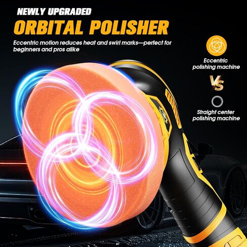 Cordless Car Buffer Polisher kit [2X 2000mAh 21V Batteries & 18 PCS Attachments] 6-Speed Orbital Design, LED Display, 6 Inch Lightweight Detailing Tool for Waxing, Polishing & Scratch Removal in Saudi Arabia