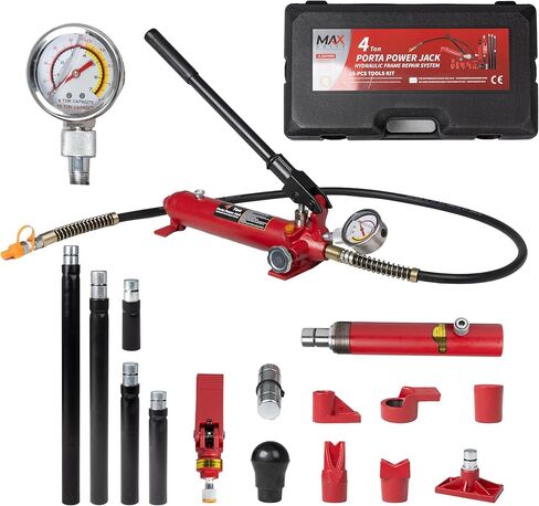 4 طن (سعة 8800 رطل) Porta Power Jack Hydraulic RAM Auto Auto Frame Replision مجموعة مجموعة ، 18 قطعة ، مع حافلة القالب ومراسلة in Kuwait