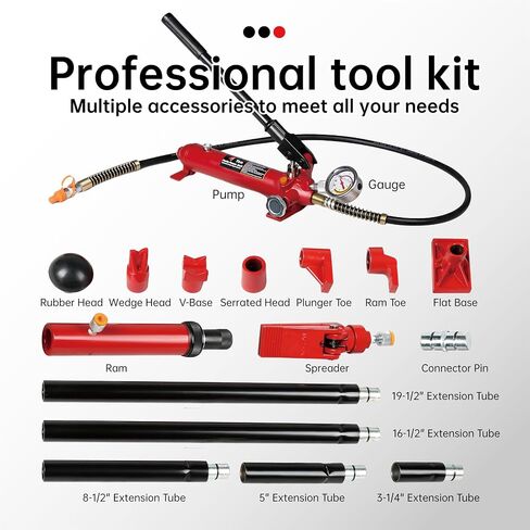 4 طن (سعة 8800 رطل) Porta Power Jack Hydraulic RAM Auto Auto Frame Replision مجموعة مجموعة ، 18 قطعة ، مع حافلة القالب ومراسلة in Kuwait