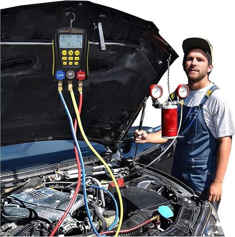 Pro-Grade Digital Manifold Gauge Set – HVAC Gauges AC Refrigerant Diagnostic Tool w/92 Refrigerant Database, Dual Temp & Pressure Sensors, Vacuum & Leak Test, Backlit LCD in Saudi Arabia
