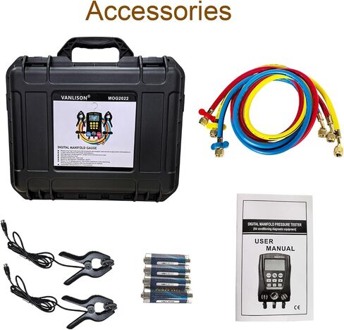 Pro-Grade Digital Manifold Gauge Set – HVAC Gauges AC Refrigerant Diagnostic Tool w/92 Refrigerant Database, Dual Temp & Pressure Sensors, Vacuum & Leak Test, Backlit LCD in Saudi Arabia