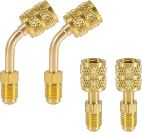 4pcs R410A محول لنظام التبريد المنقسمة المصغرة ، 5/16 "SAE أنثى إلى 1/4" SAE الذكور شحن منفذ الفراغ مستقيم و 45 درجة محولات زاوية ملائمة لمكيفات هواء HVAC مقاييس تبريد مكيف الهواء in Saudi Arabia